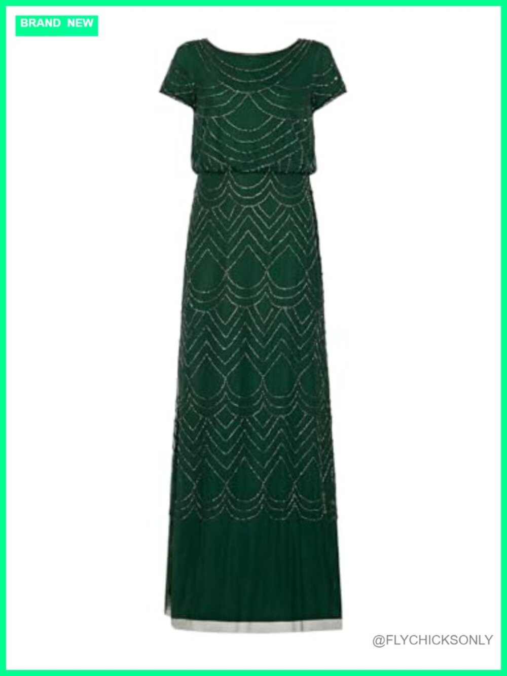 Formal Blouson Beaded Long Dress with Short Sleeves